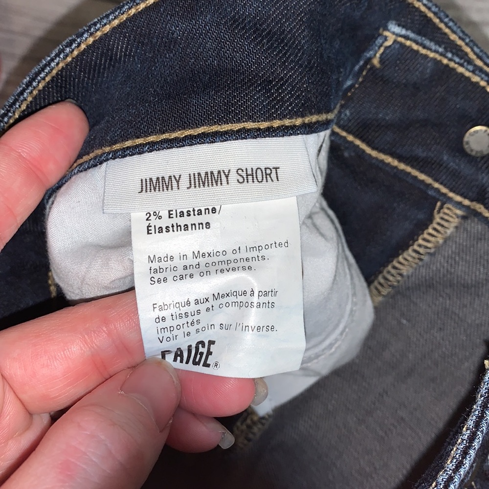 PAIGE Dark Indigo Rolled Hem Denim Shorts - Picture 3 of 9